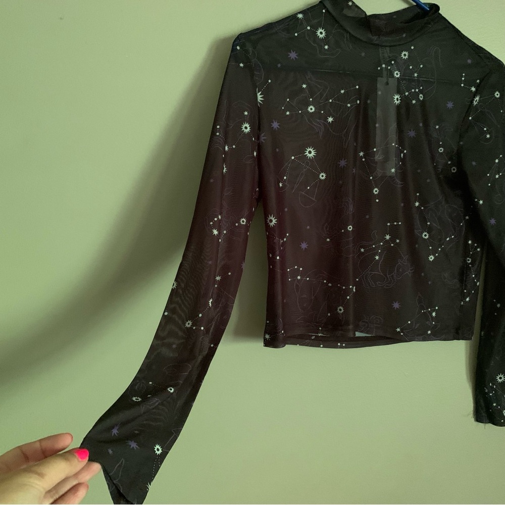 🎊 modcloth Black Friday Zest Of The Zodiac Mesh Mock Neck Top Sz AU 6 US S - Picture 4 of 6